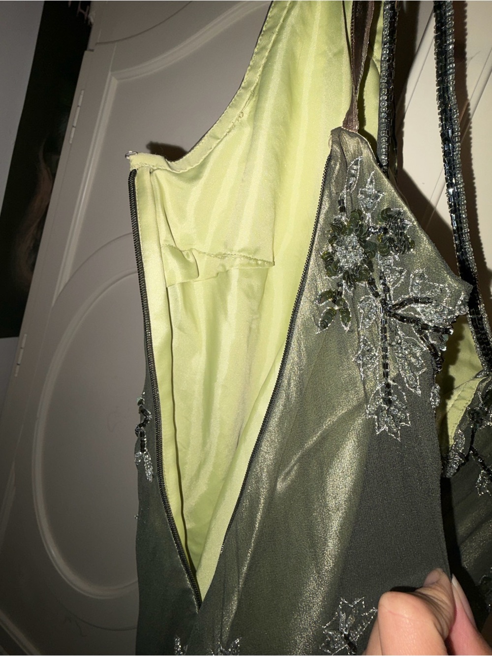 Vintage forest green silk beaded scala asymmetrical dress - Picture 10 of 10